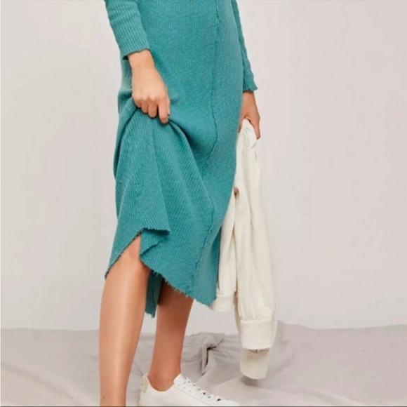 ANTHROPOLOGIE Sasha T.La Ribbed Cotton Knit Midi Maxi Dress new NWT Teal Blue XS - Picture 6 of 16